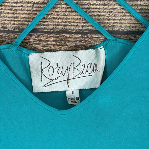 Rory Beca 100% Silk Turquoise Blue Double Cross Straps Tank Top Size Small NWT - Picture 3 of 8